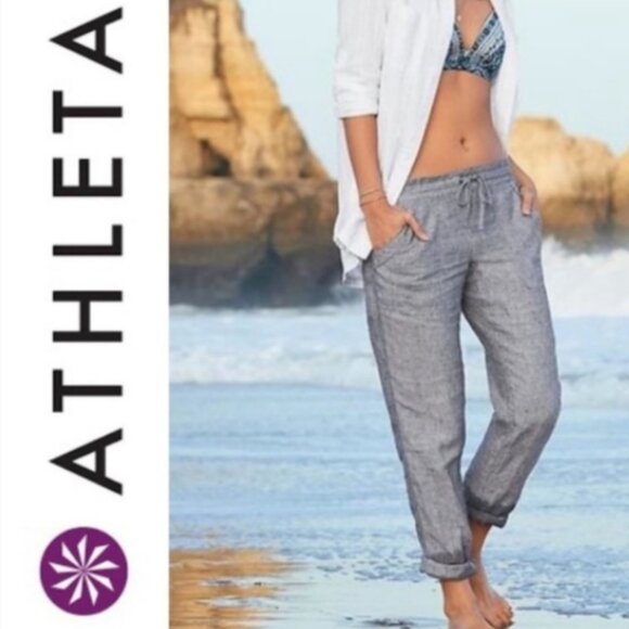 Athleta Bali Linen‎ Ankle Pants – Gray – Size 6 - Picture 1 of 12